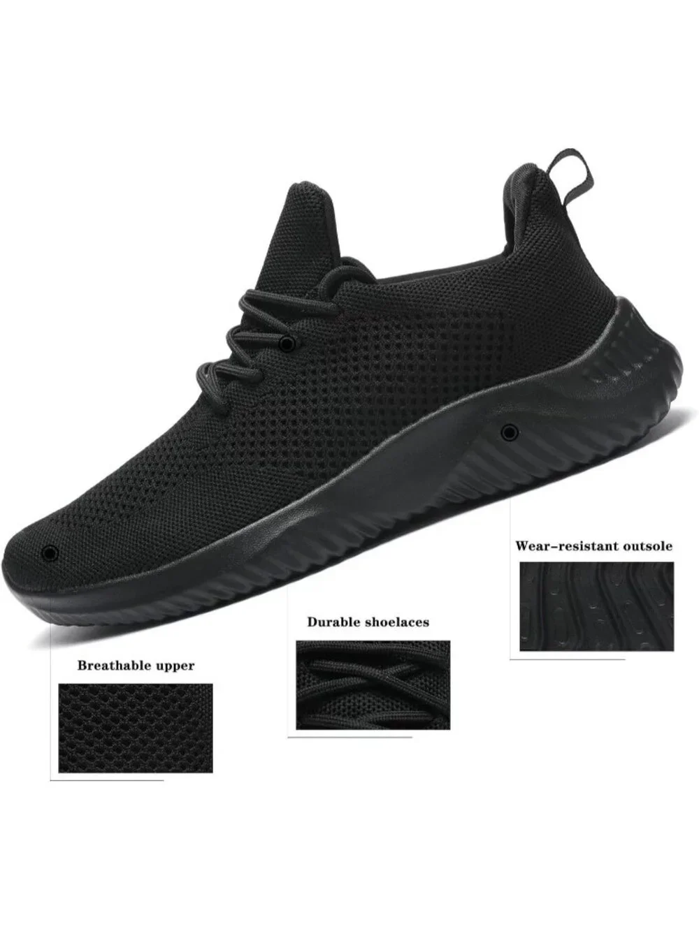 🆕Men's Black Slip on Walking Shoes Ultra Light Breathable Running Shoes